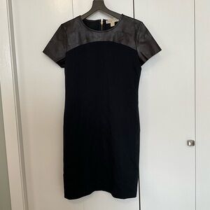 MICHAEL Michael Kors Black Mini Dress with Leather Accents